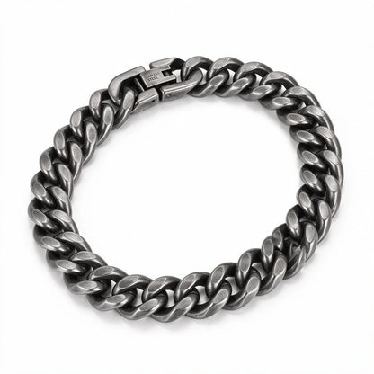 Mens Bracelet Chain – Drift Cuban Curb Bracelet, 10mm oxidized stainless steel curb chain with fold-over clasp