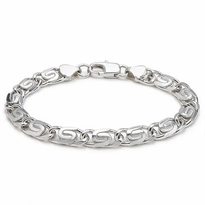925 sterling silver byzantine scroll-link chain bracelet with a lobster clasp, product photo on white background