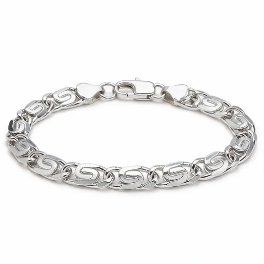 925 sterling silver byzantine scroll-link chain bracelet with a lobster clasp, product photo on white background