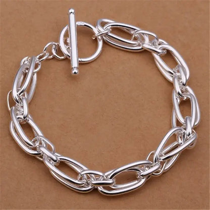 925 sterling silver oval belcher link chain bracelet with a T-bar toggle clasp