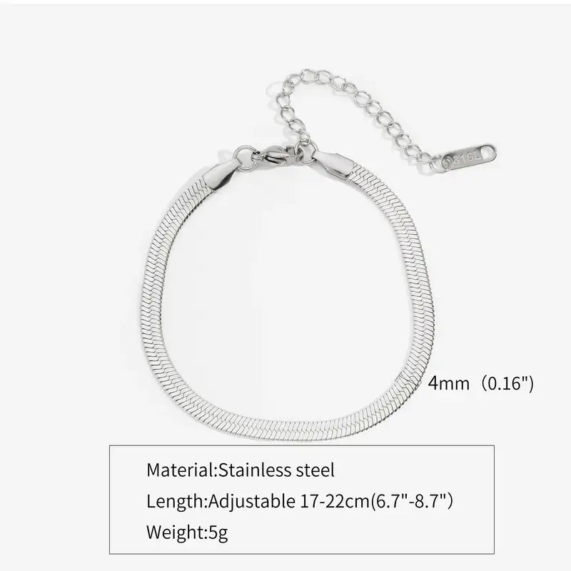 Silver flat herringbone chain bracelet, 4mm width