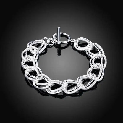 925 sterling silver chunky interlocking link chain bracelet with a T-bar toggle clasp