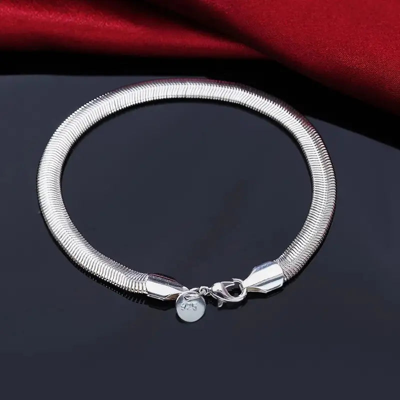 925 sterling silver round snake chain bracelet with a lobster clasp