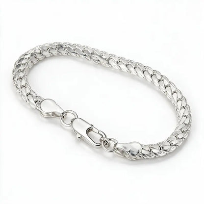 925 sterling silver scaled snake chain bracelet with textured faceted surface, product photo on white background