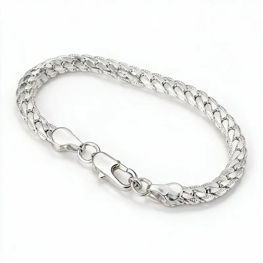 925 sterling silver scaled snake chain bracelet with textured faceted surface, product photo on white background