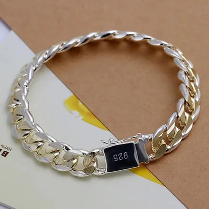 925 sterling silver two-tone gold and silver Cuban curb chain bracelet with a box clasp
