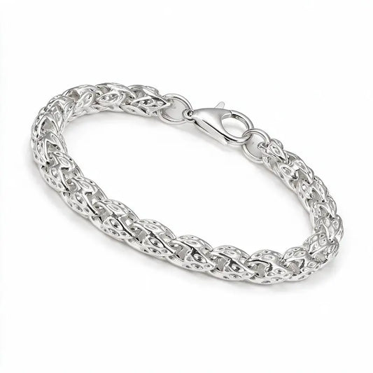 925 sterling silver bold woven herringbone-style chain bracelet, product photo on white background