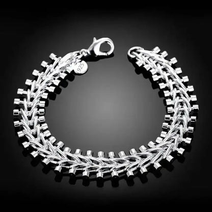 925 sterling silver riveted flat mesh chain bracelet with a lobster clasp