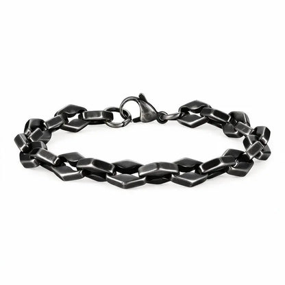 8.3mm oxidized stainless steel diamond-cut box chain bracelet with rotated square links, product photo on white background