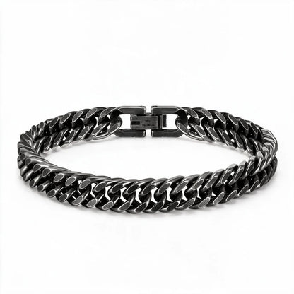 Mens Bracelet Chain – Warden Cuban Link Bracelet, Gunmetal 8mm double-row curb chain with fold-over clasp