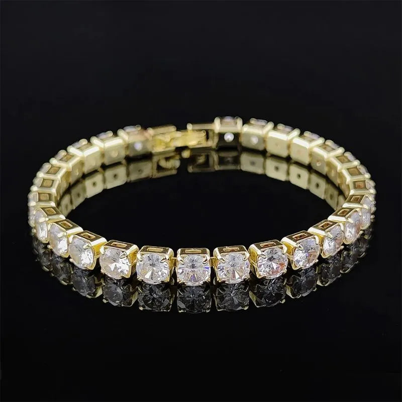 Luxury Men's Bracelet Gold designed with sparkling cubic zirconia in a classic tennis bracelet style.