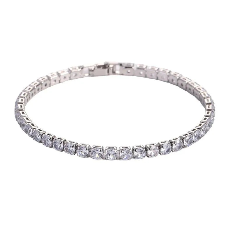 Men's Bracelet Gold showcasing a classic tennis chain with dazzling bezel-set cubic zirconia stones.