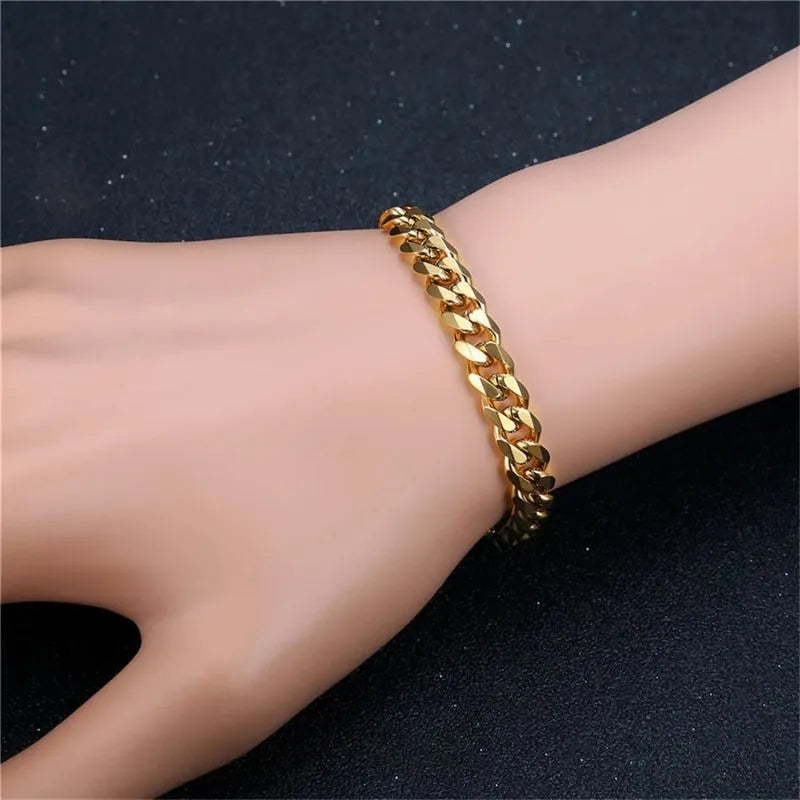 Gold Byzantine bracelet with intricate geometric links and a secure lobster clasp.