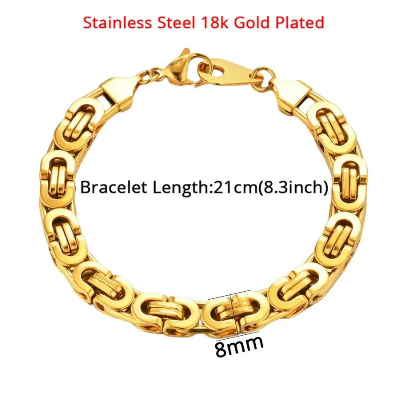 Premium men's gold bracelet featuring an intricate Byzantine link pattern and secure lobster clasp.