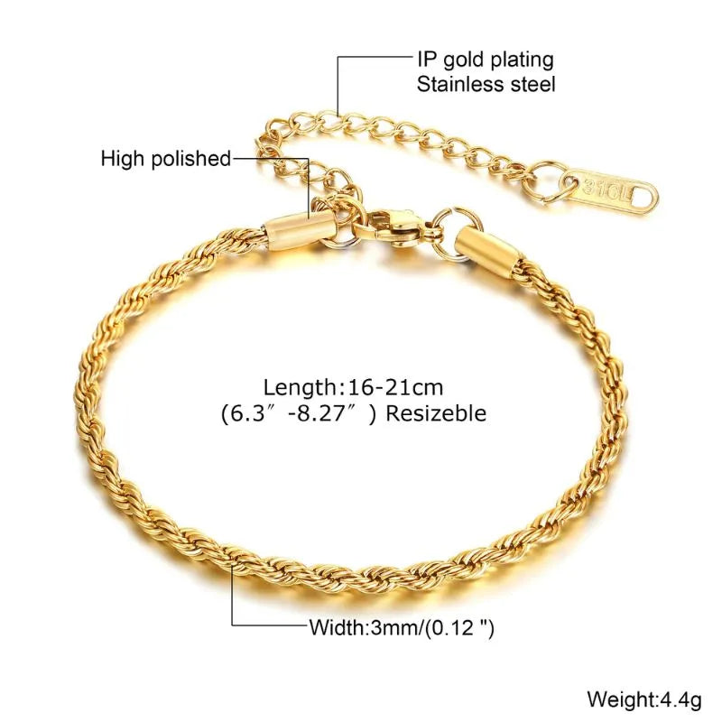 Prestige Gold Link Collection featuring a polished rope-style stainless steel bracelet with a luxurious gold finish.