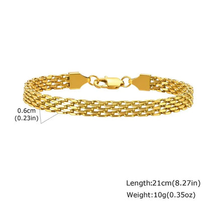 Thicker gold twisted rope chain bracelet with dimensions labelled: 4mm width, adjustable 16-21cm length, 6.5g weight