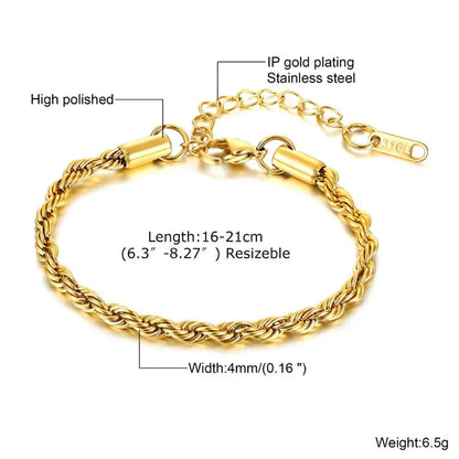 Gold woven mesh flat chain bracelet with dimensions labelled: 0.6cm width, 21cm length, 10g weight