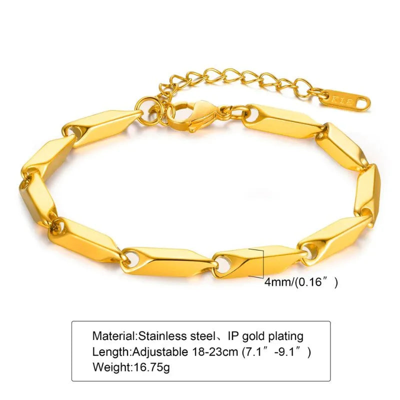 Thin gold herringbone chain bracelet with dimensions labelled: 0.17cm width, 21+3cm length, 5g weight