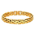 Close-up of the stainless steel watchband bracelet showing smooth polished links and a secure locking clasp.