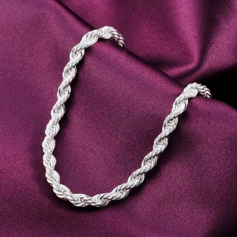 Prestige Twisted Rope Bracelet showcasing an elegant sterling silver rope chain with a secure lobster clasp.