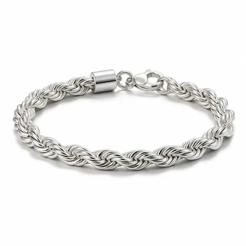 Prestige Twisted Rope Bracelet, silver twisted rope chain, white background