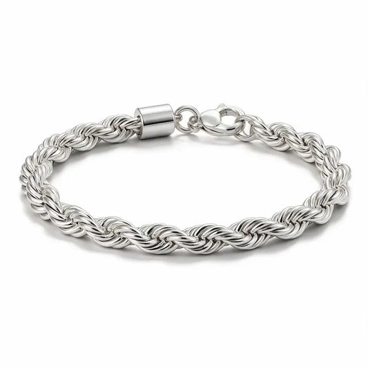 Prestige Twisted Rope Bracelet, silver twisted rope chain, white background