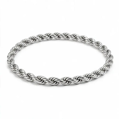Silver stainless steel twisted rope chain bracelet product photo on white background
