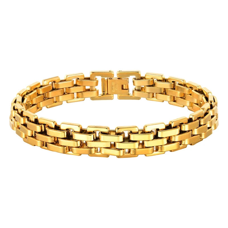 Gold stainless steel watch-link bracelet
