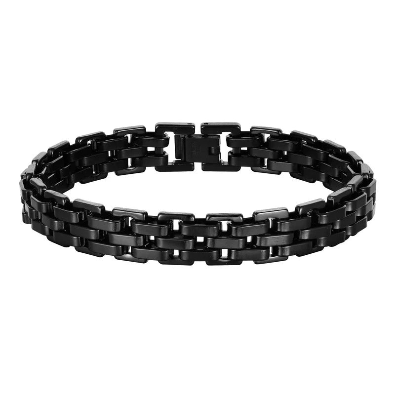 Black stainless steel watch-link bracelet