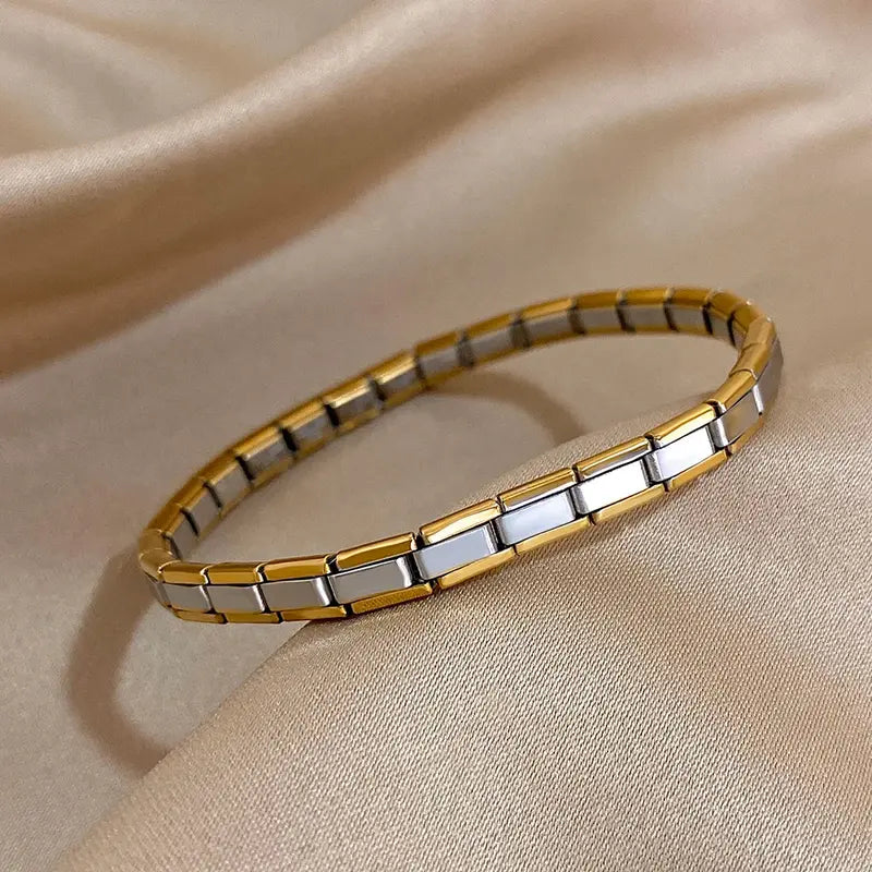 Two-tone gold and silver stainless steel Italian link bracelet