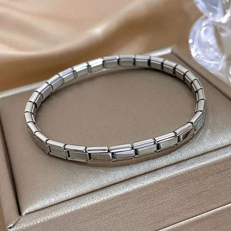 Silver stainless steel Italian link elastic bracelet