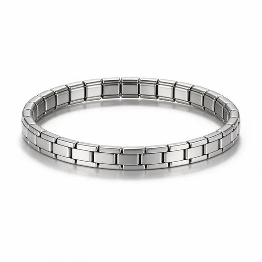 Silver stainless steel Italian link bracelet product photo on white background