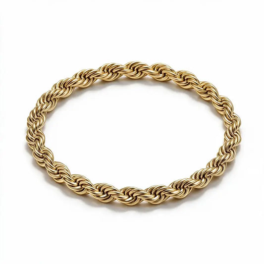 Gold stainless steel twisted rope chain bracelet product photo on white background