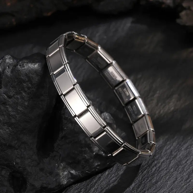 Silver stainless steel Italian modular link bracelet