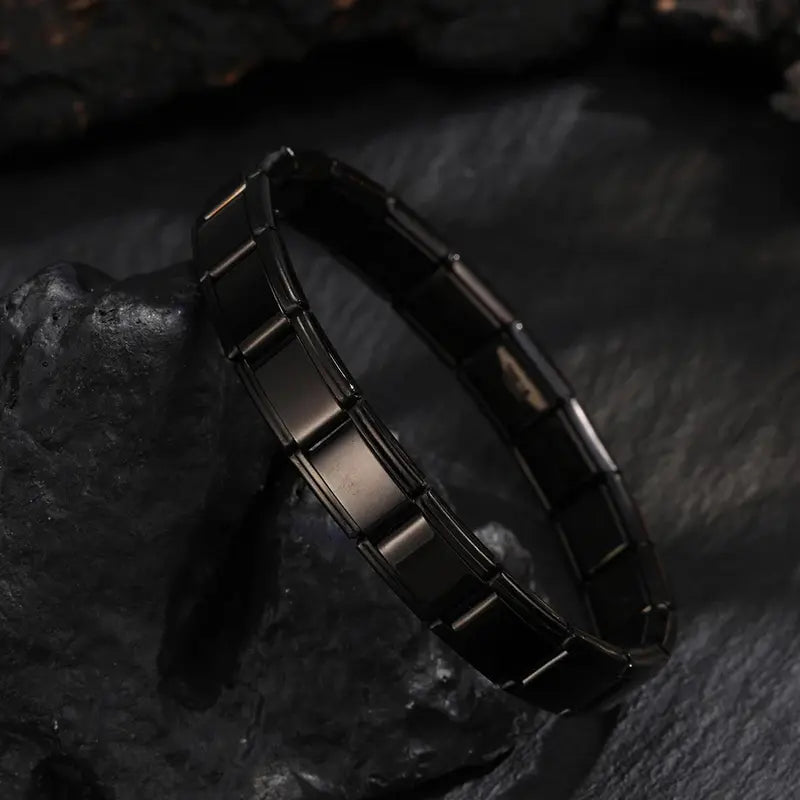 Black stainless steel Italian modular link bracelet