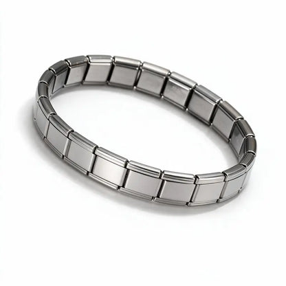 Silver stainless steel Italian modular link bracelet product photo on white background