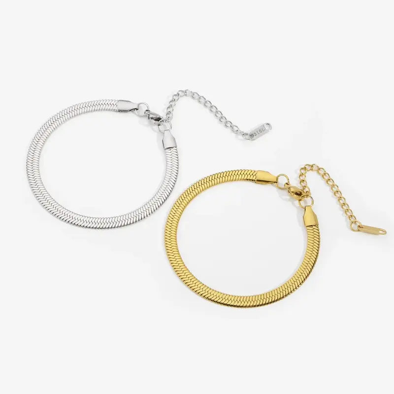 Silver and gold stainless steel herringbone snake chain bracelets