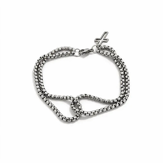 Stainless steel double chain cross bracelet product photo on white background