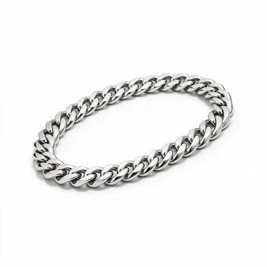 Silver stainless steel curb chain bracelet product photo on white background