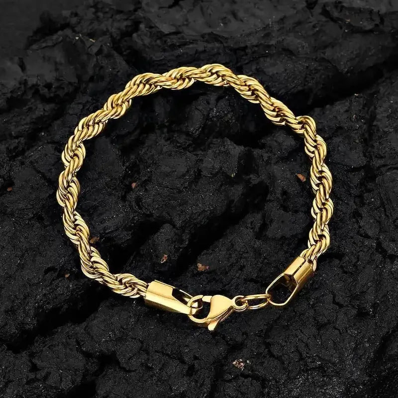 Gold stainless steel twisted rope chain bracelet
