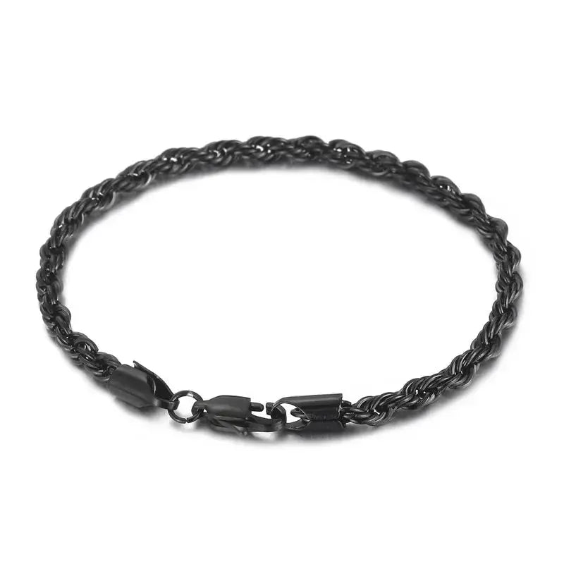 Black stainless steel twisted rope chain bracelet